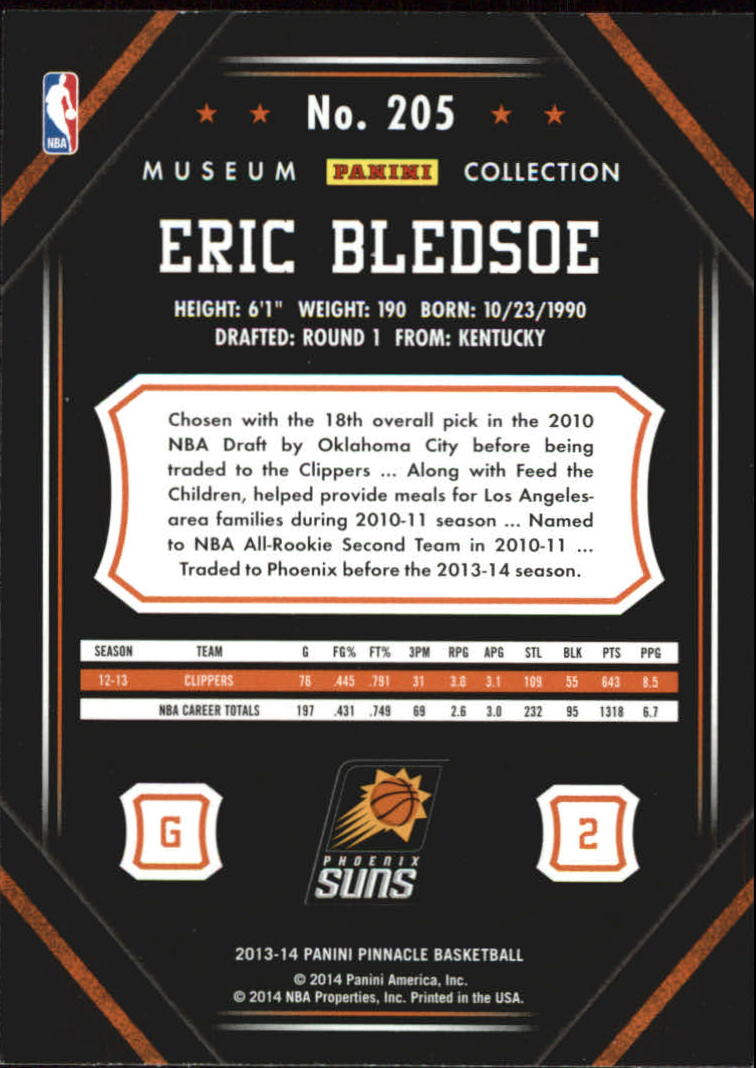 2013-14 Pinnacle Museum Collection #205 Eric Bledsoe back image