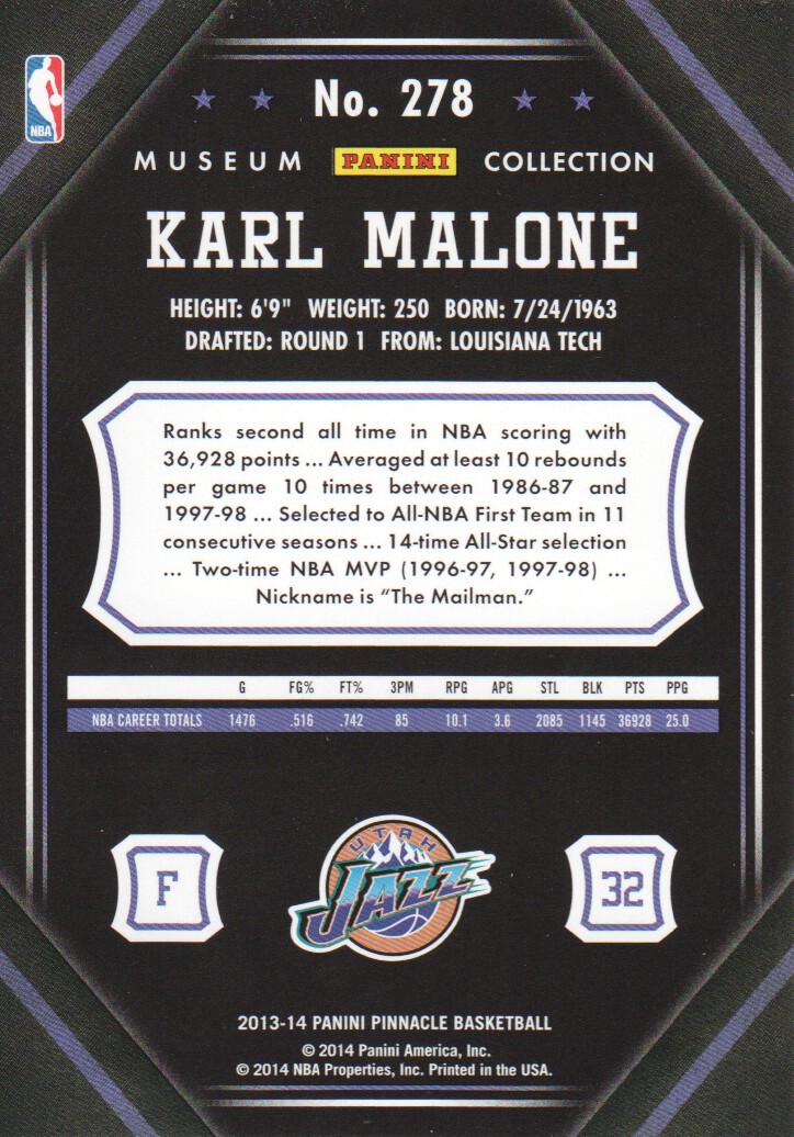 2013-14 Pinnacle Museum Collection #278 Karl Malone