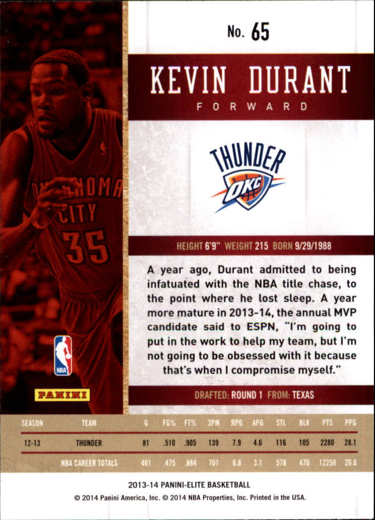 2013-14 Elite #65 Kevin Durant back image