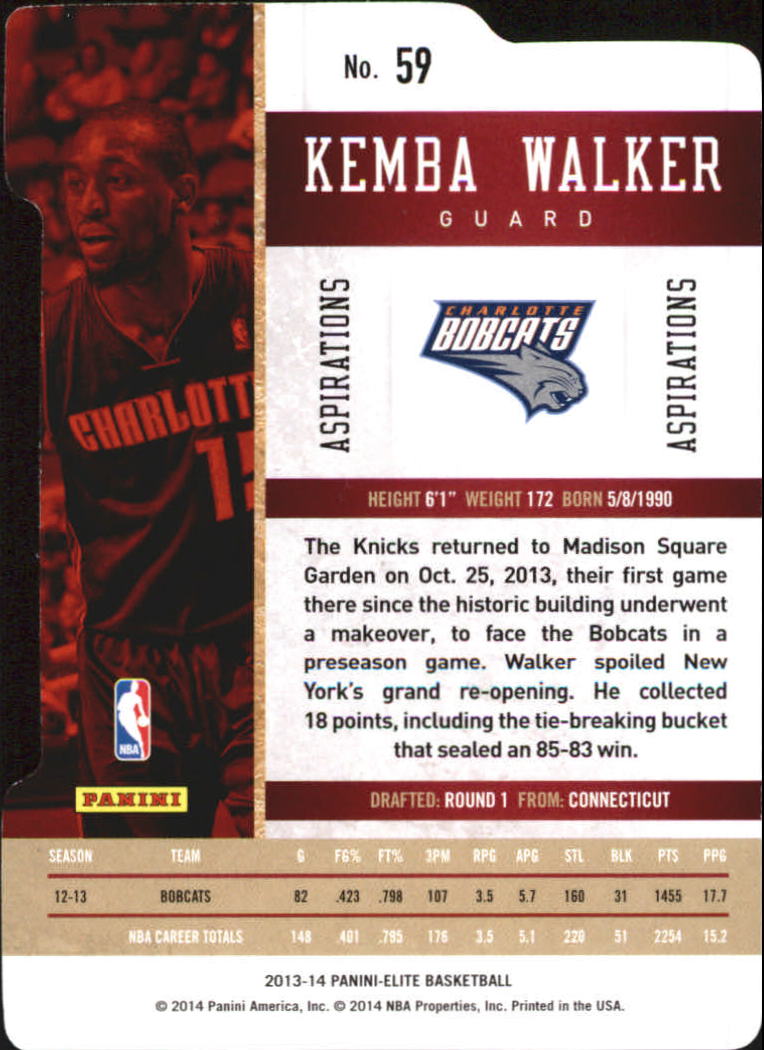 2013-14 Elite Aspirations #59 Kemba Walker/85 back image