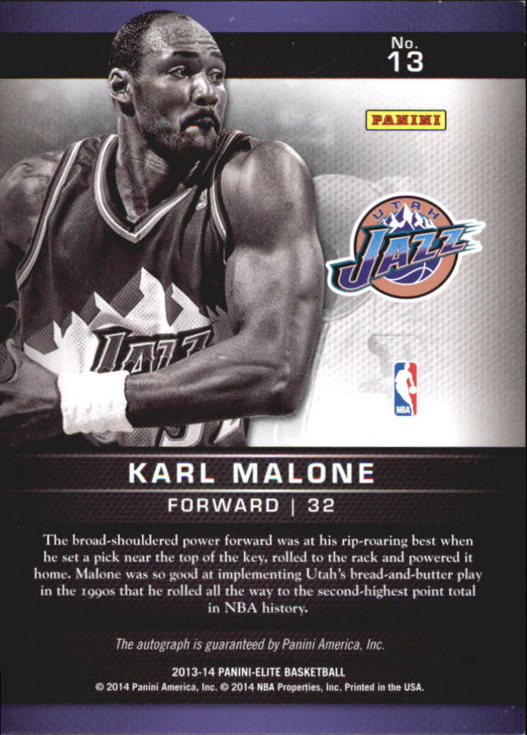 2013-14 Elite All-Time Greats Autographs #13 Karl Malone/25 back image