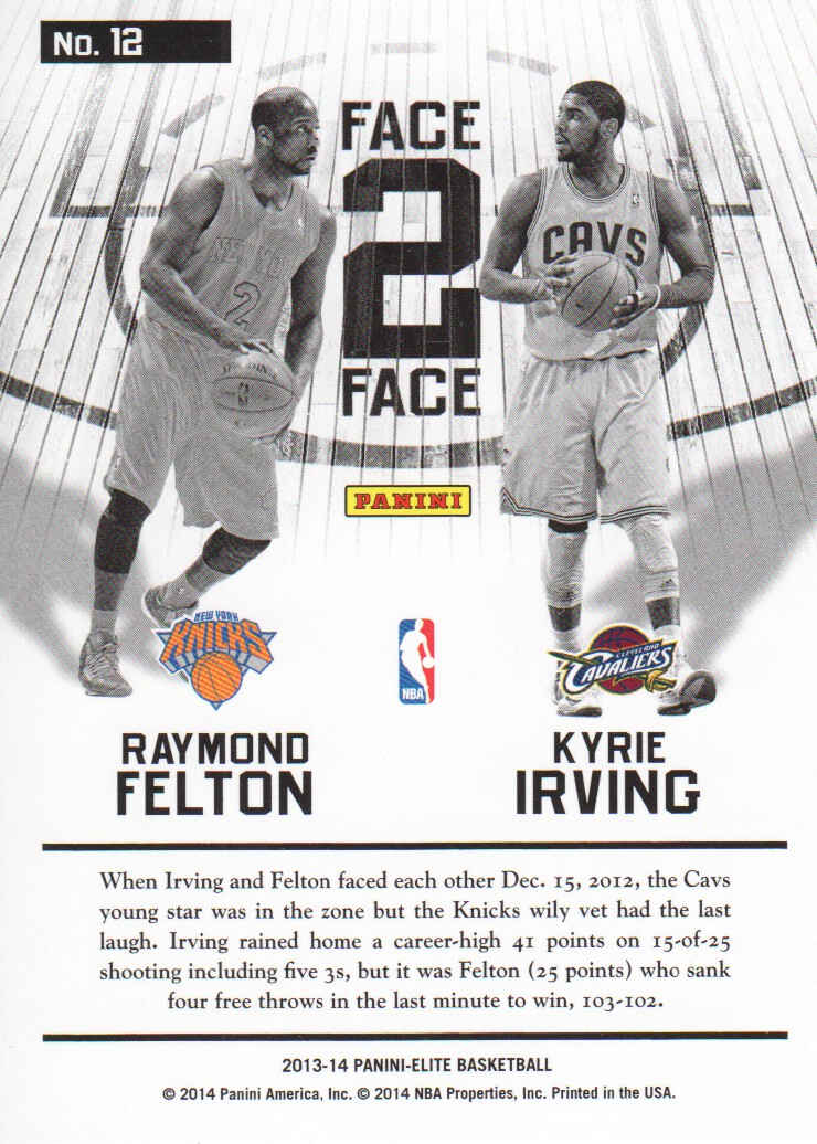 2013-14 Elite Face 2 Face #12 Kyrie Irving/Raymond Felton back image