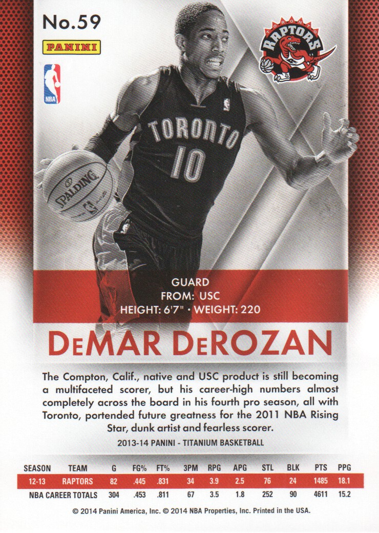 2013-14 Panini Titanium #59 DeMar DeRozan back image