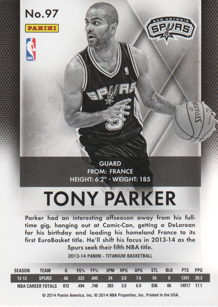 2013-14 Panini Titanium #97 Tony Parker back image