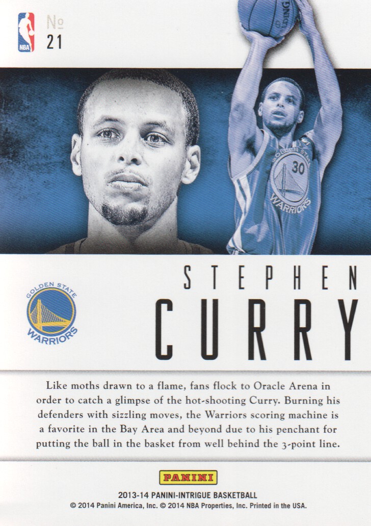 2013-14 Panini Intrigue Intriguing Players #21 Stephen Curry back image