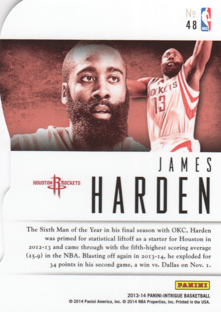 2013-14 Panini Intrigue Intriguing Players Die Cuts #48 James Harden back image