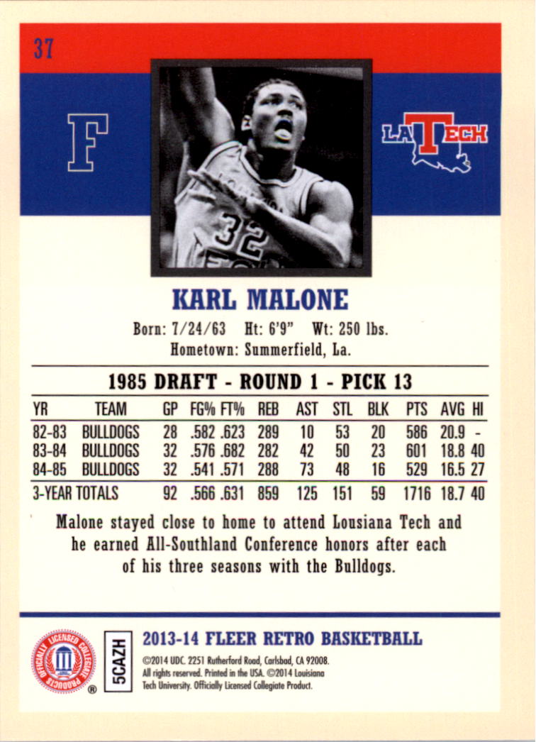 2013-14 Fleer Retro #37 Karl Malone back image