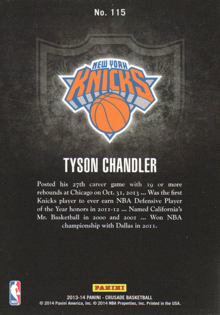 2013-14 Panini Crusade Insert Blue #115 Tyson Chandler back image