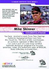 2006 Press Pass Signings #54 Mike Skinner CTS P/S back image
