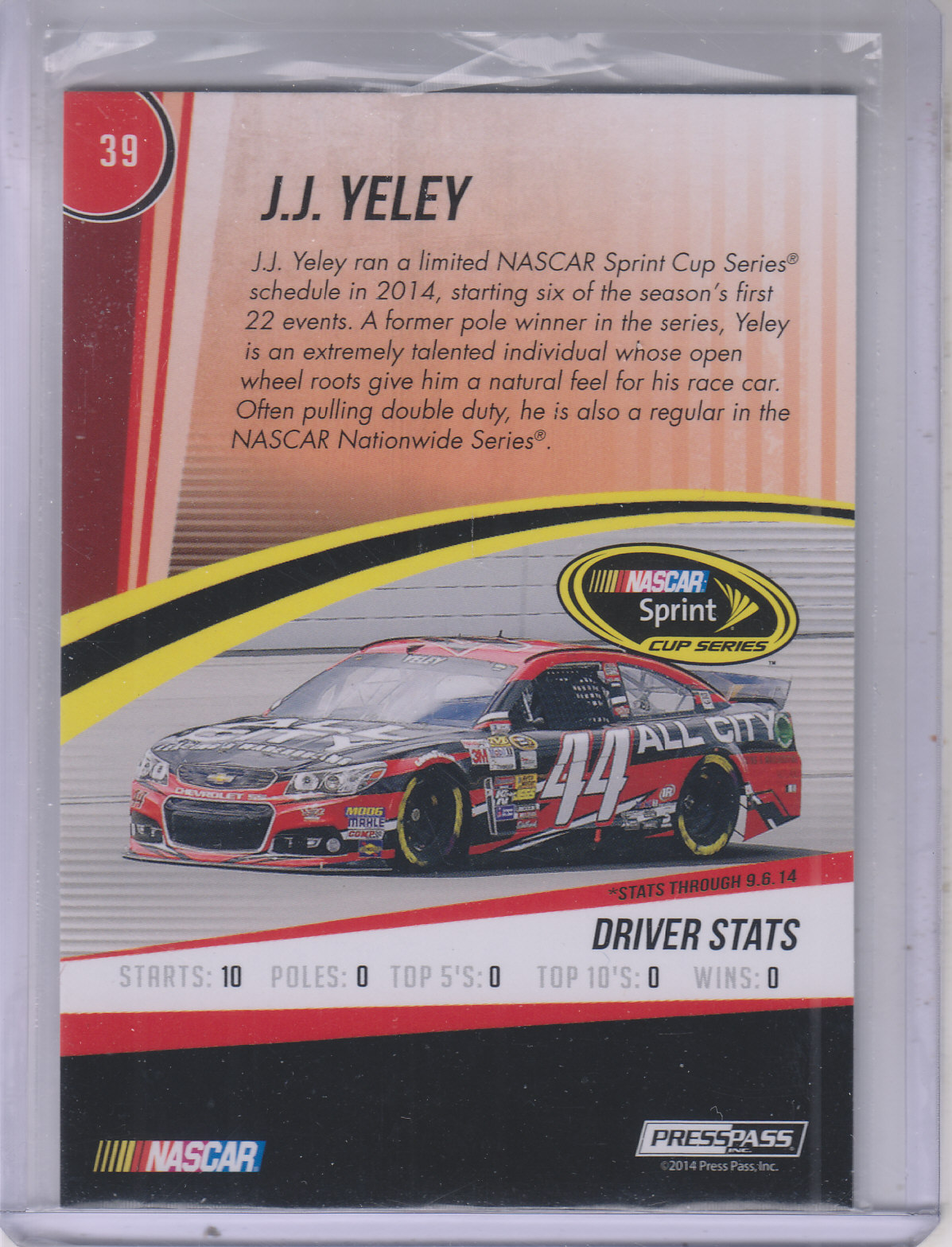 2015 Press Pass Cup Chase #39 J.J. Yeley back image