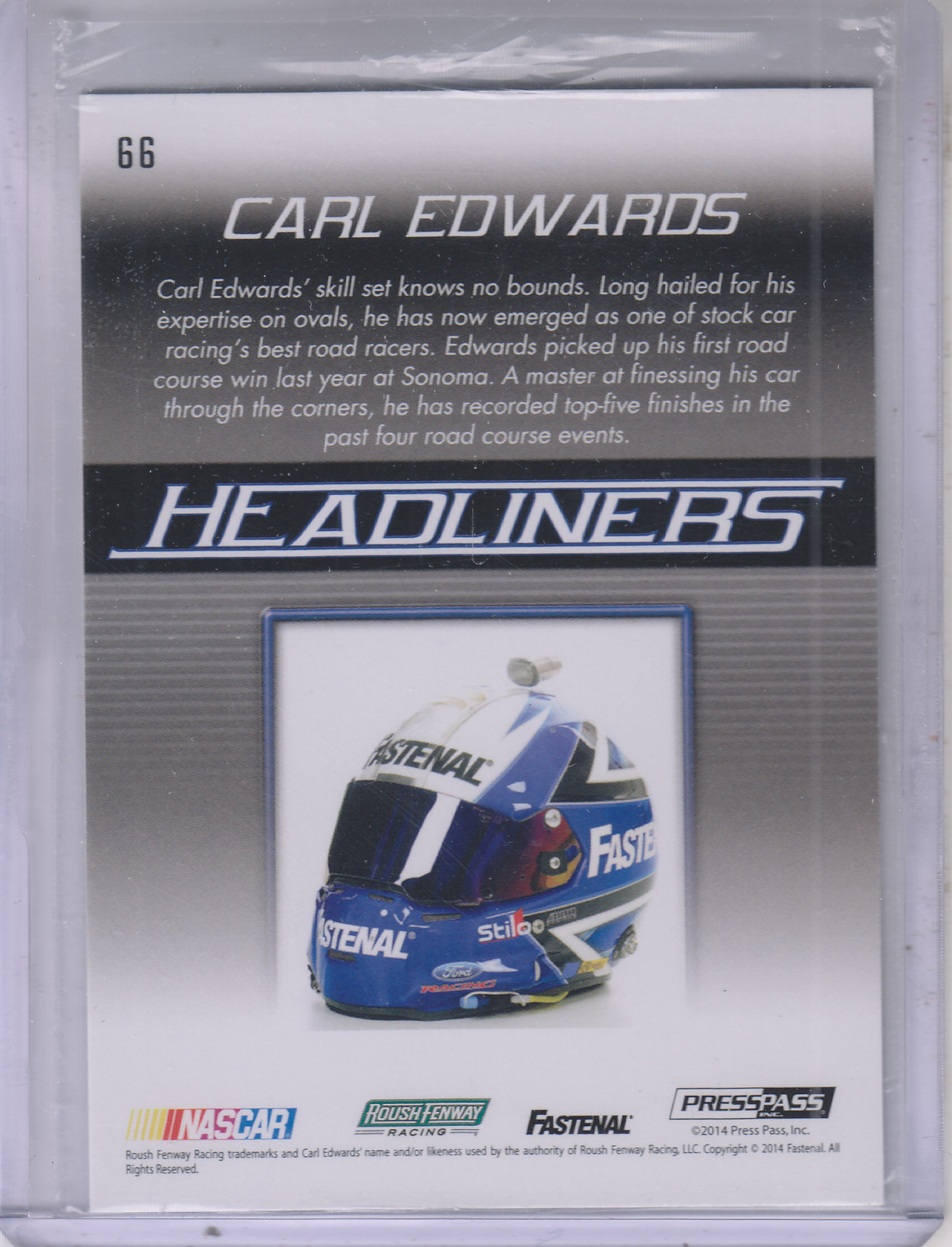 2015 Press Pass Cup Chase #66 Carl Edwards H back image