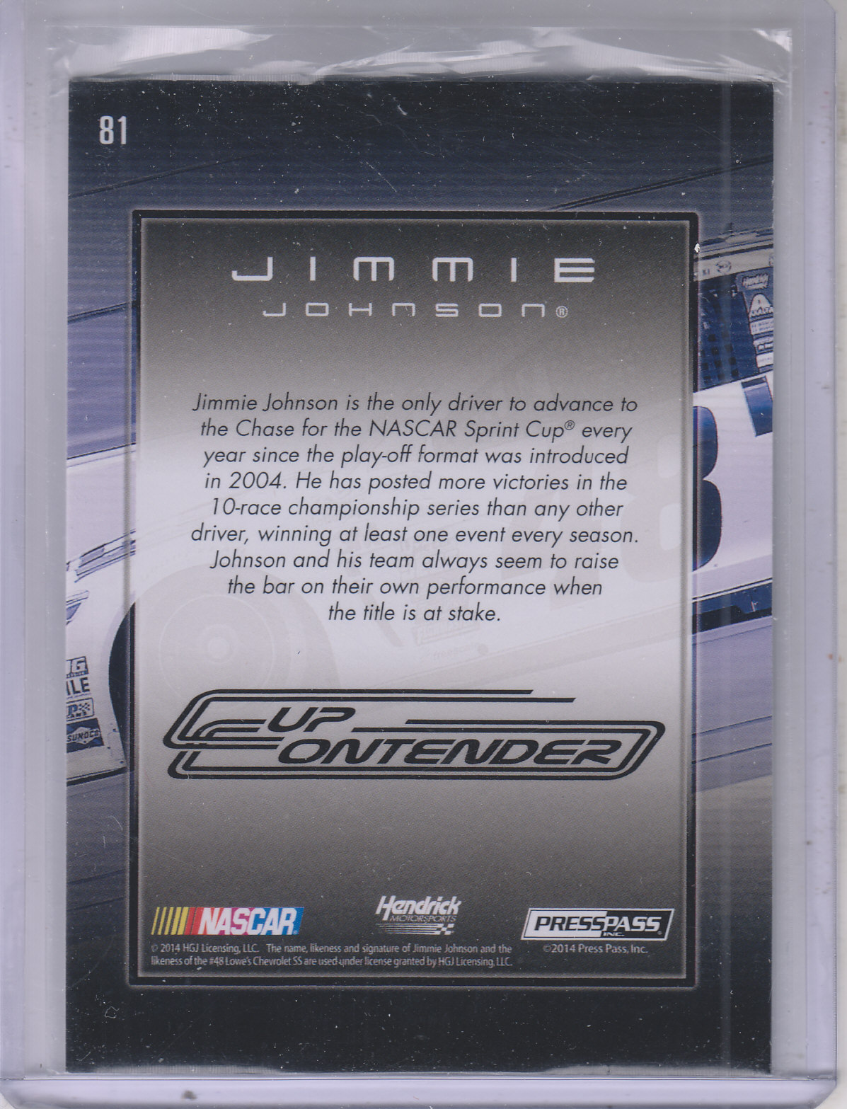 2015 Press Pass Cup Chase #81 Jimmie Johnson CC back image