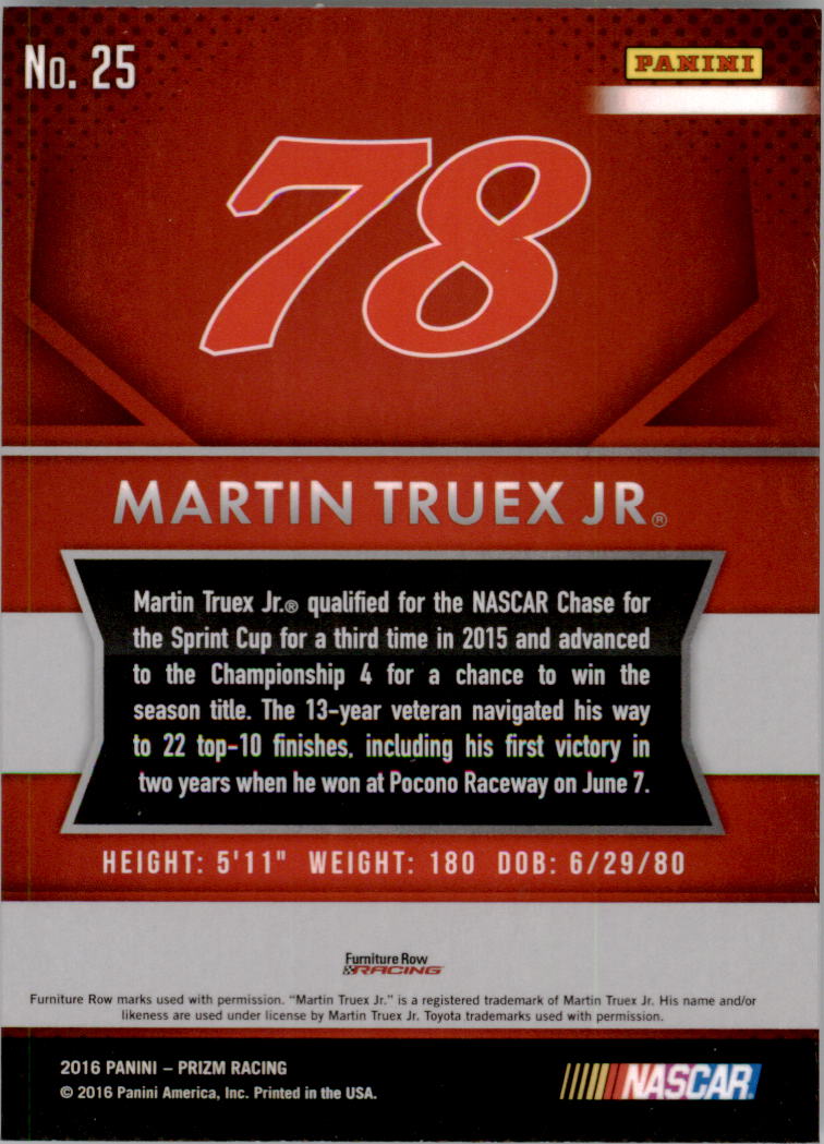 2016 Panini Prizm #25 Martin Truex Jr. back image