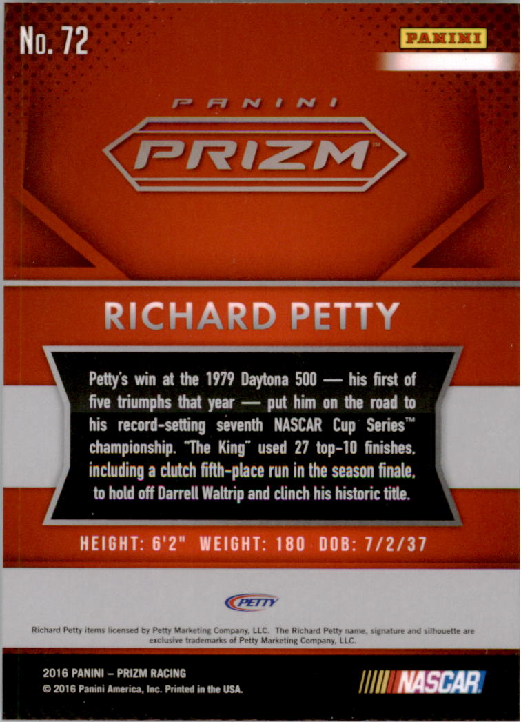 2016 Panini Prizm #72 Richard Petty back image