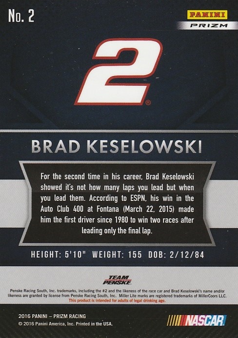 2016 Panini Prizm Prizms Red White and Blue #2 Brad Keselowski