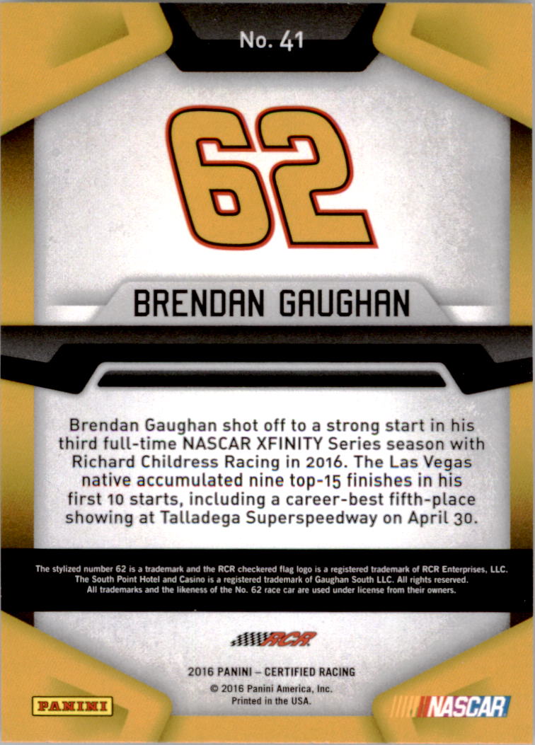 2016 Certified #41 Brendan Gaughan back image