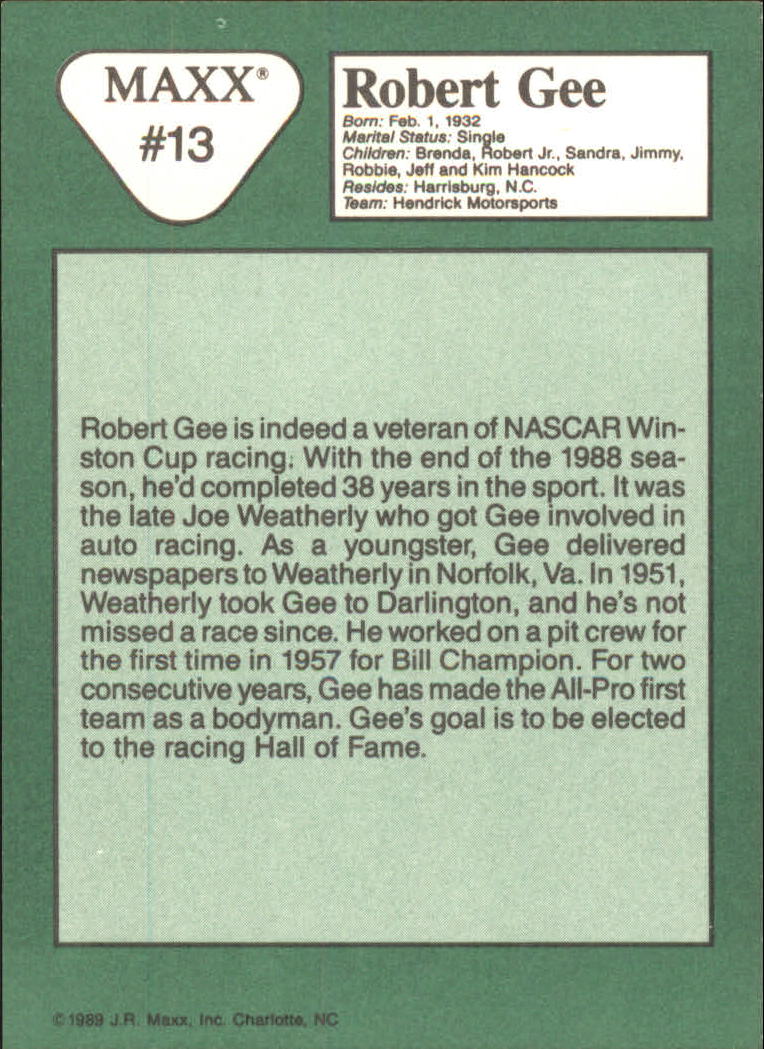 1989 Maxx #13 Robert Gee back image