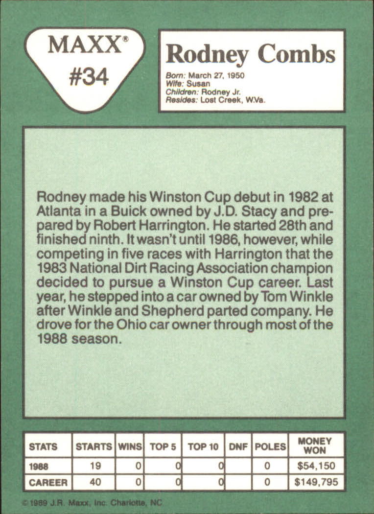 1989 Maxx #34 Rodney Combs back image