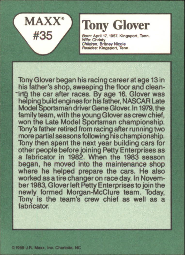 1989 Maxx #35 Tony Glover RC back image
