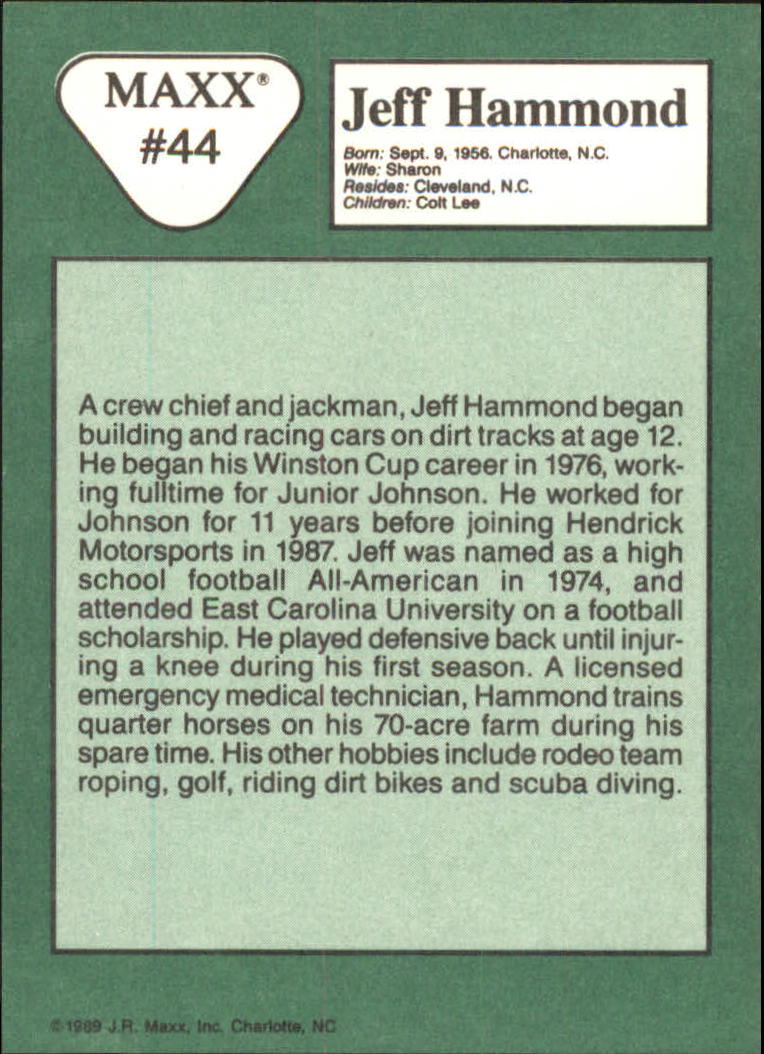 1989 Maxx #44 Jeff Hammond RC back image