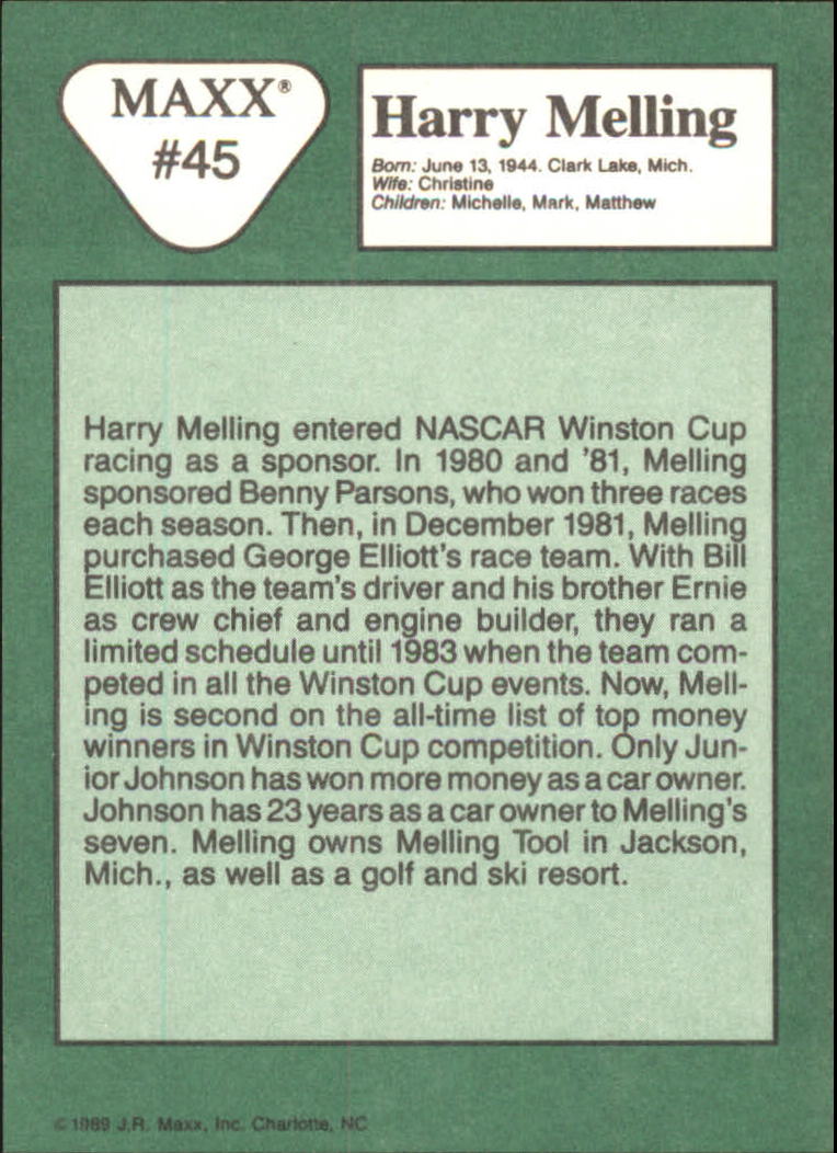 1989 Maxx #45 Harry Melling RC back image