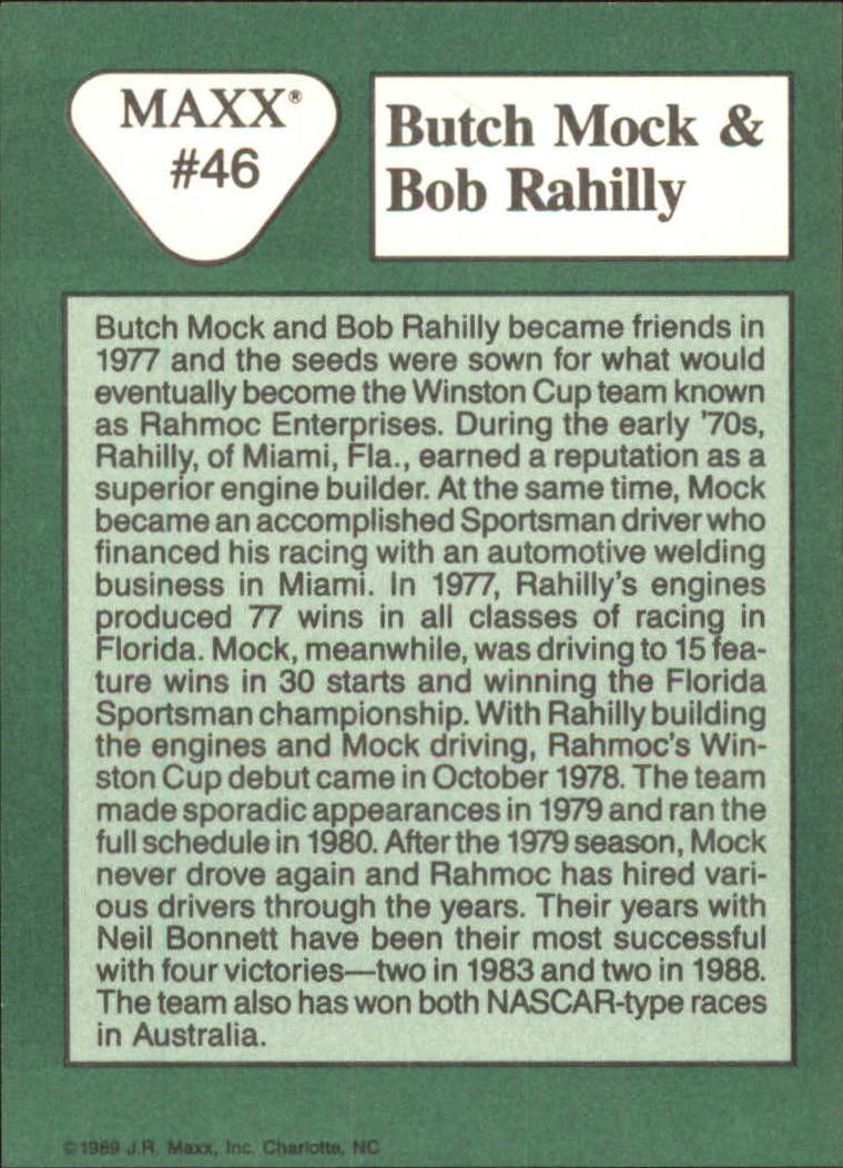 1989 Maxx #46 Butch Mock RC/Bob Rahilly RC back image