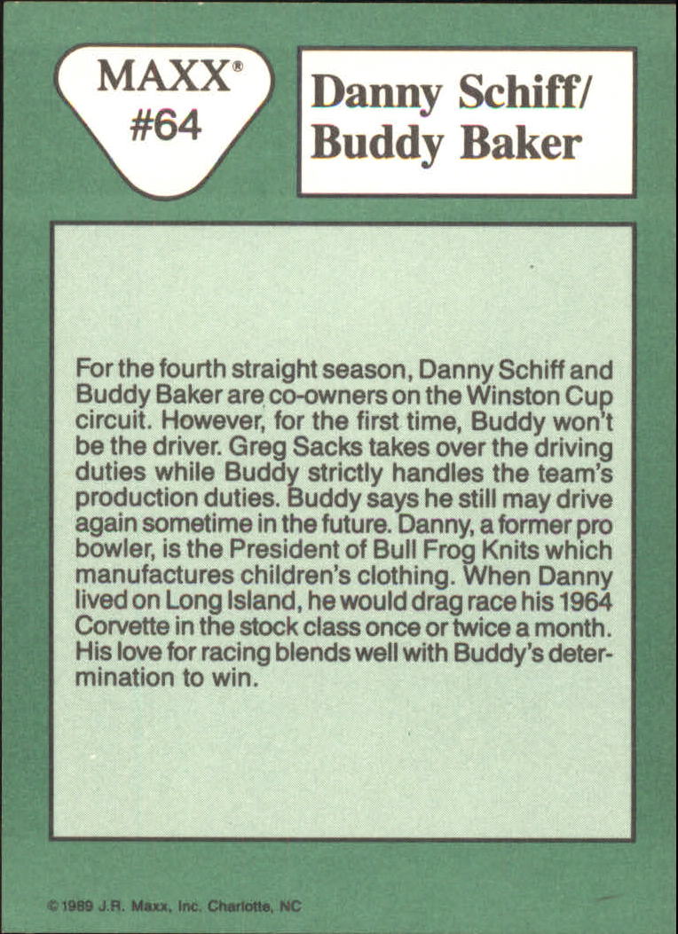 1989 Maxx #64 Danny Schiff/Buddy Baker back image
