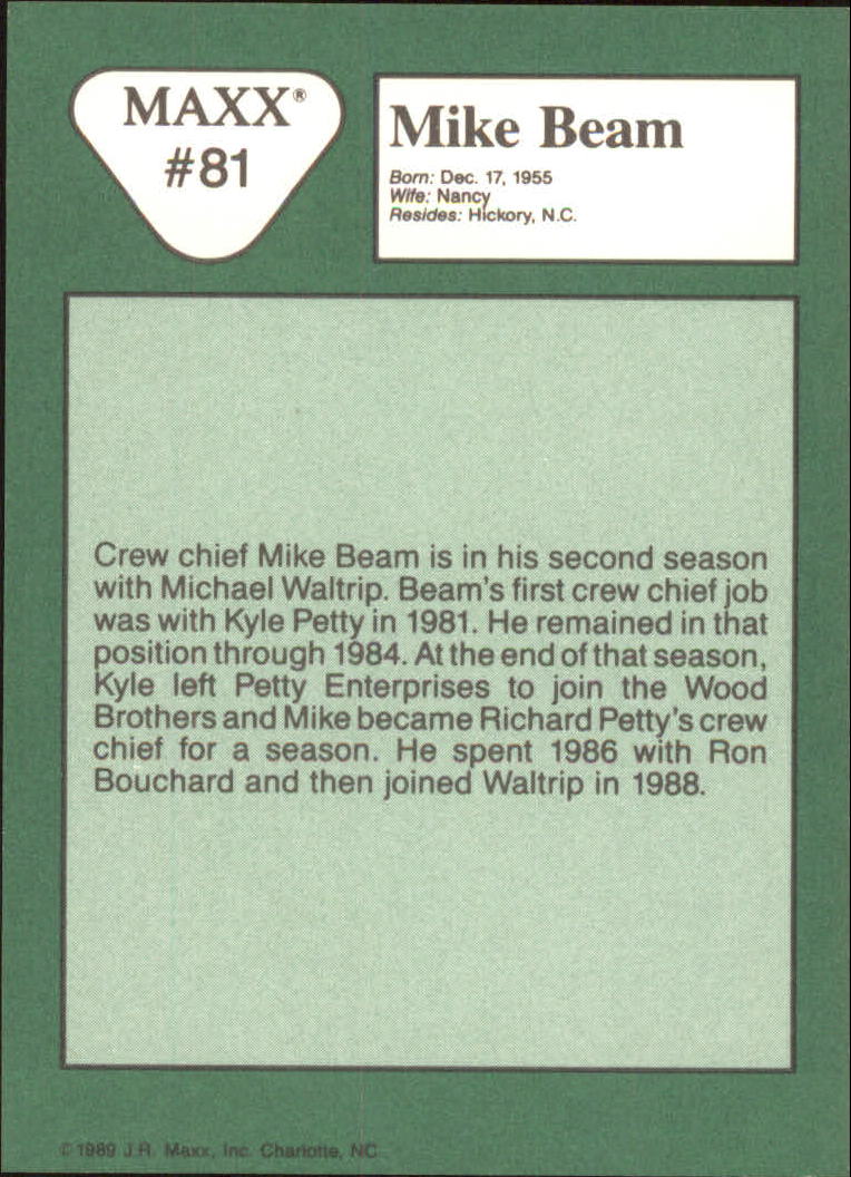 1989 Maxx #81 Mike Beam RC back image