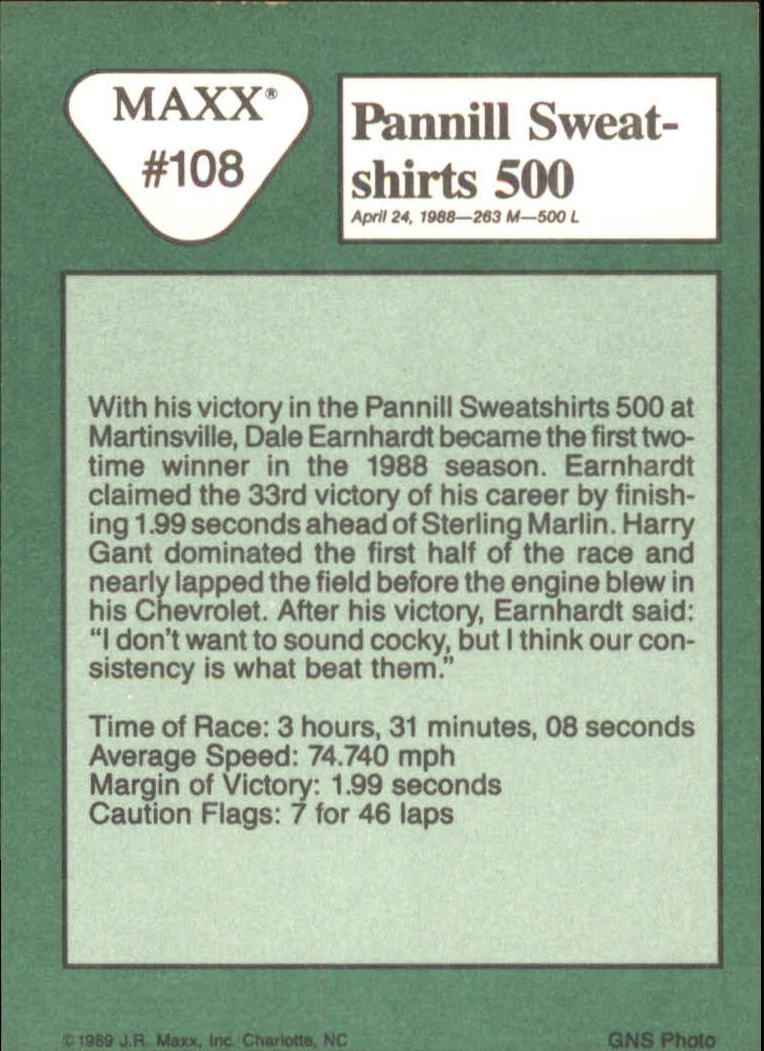 1989 Maxx #108 Dale Earnhardt's Car/Year in Review back image