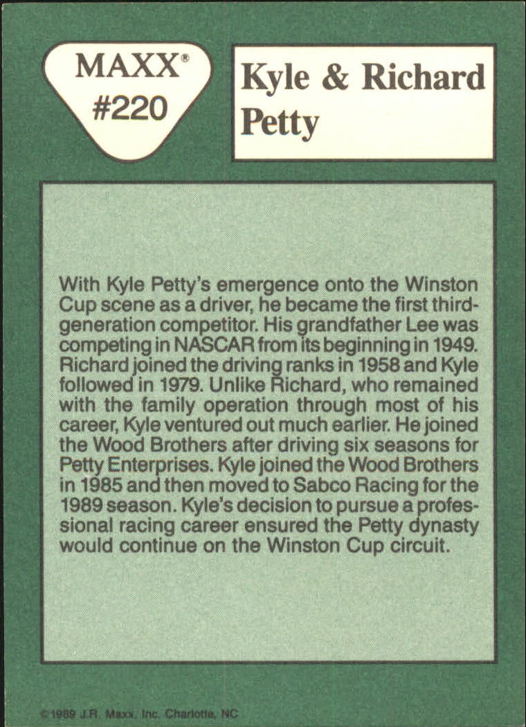 1989 Maxx #220 Richard Petty/Kyle Petty back image