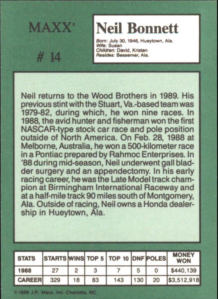 1989 Maxx Crisco #14 Neil Bonnett back image