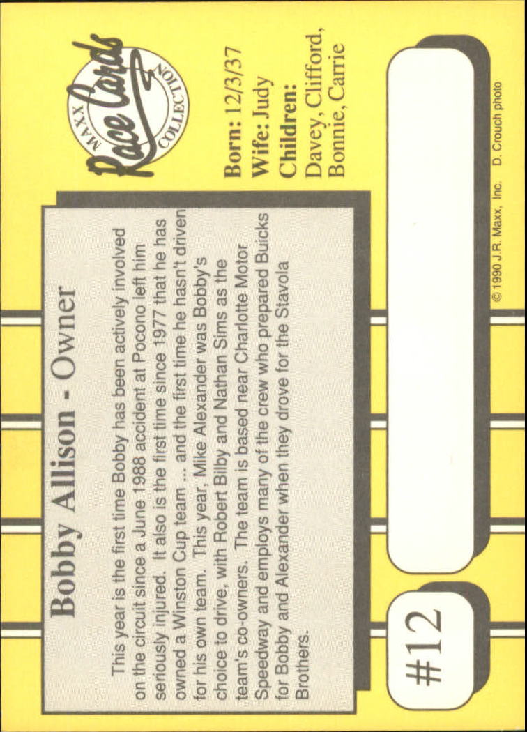 1990 Maxx #12 Bobby Allison back image