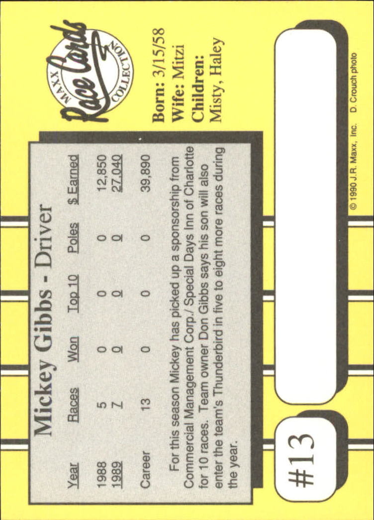 1990 Maxx #13B Mickey Gibbs COR/both children listed back image