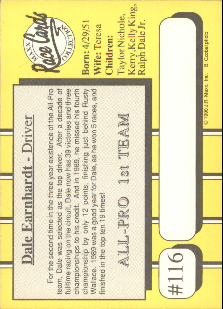 1990 Maxx #116 Dale Earnhardt All Pro back image