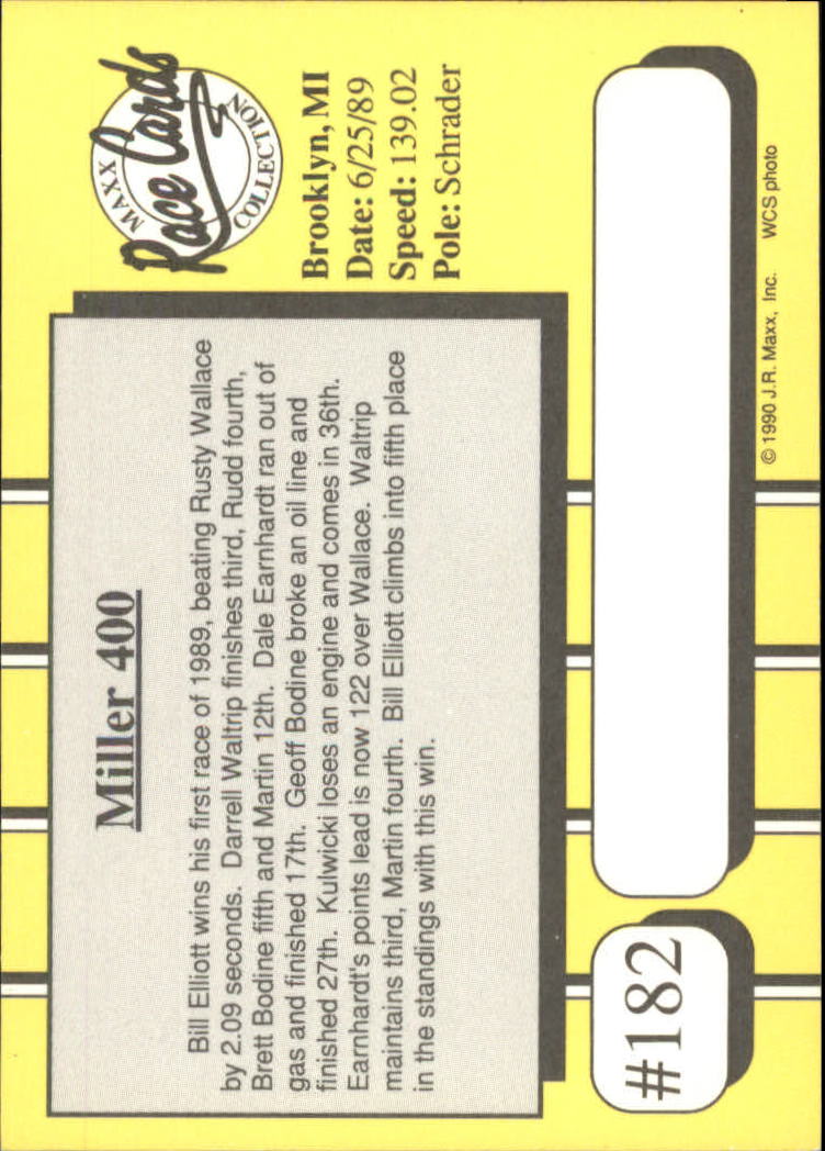 1990 Maxx #182 Bill Elliott/Year in Review back image