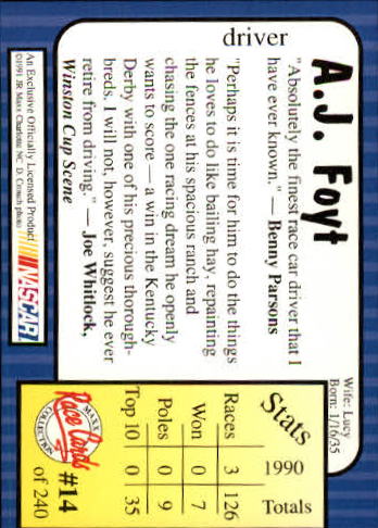 1991 Maxx #14 A.J. Foyt back image
