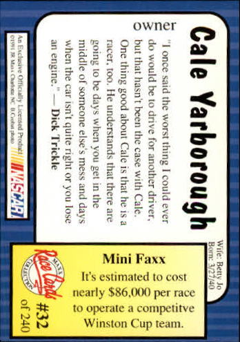 1991 Maxx #32 Cale Yarborough back image