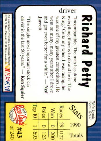 1991 Maxx #43 Richard Petty back image