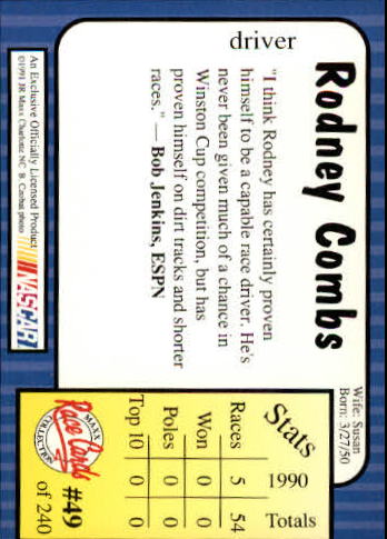 1991 Maxx #49 Rodney Combs back image