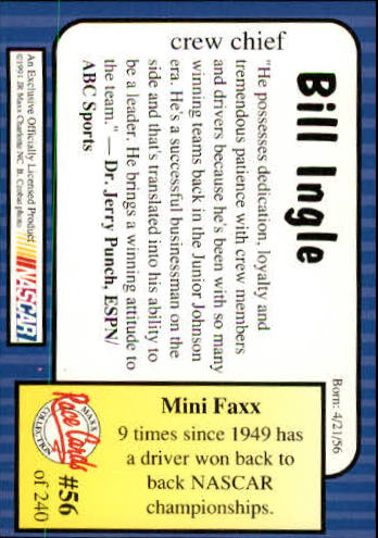 1991 Maxx #56 Bill Ingle RC back image