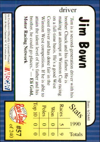1991 Maxx #57 Jim Bown back image