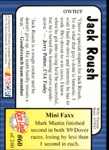 1991 Maxx #60 Jack Roush back image