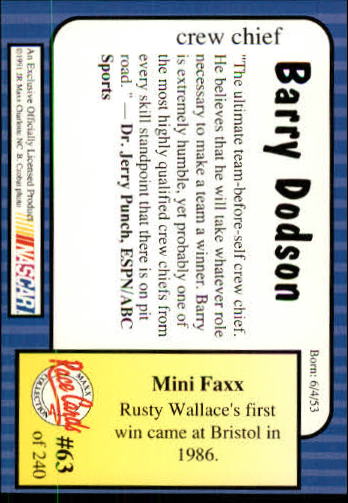 1991 Maxx #63 Barry Dodson back image