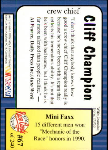 1991 Maxx #67 Cliff Champion back image