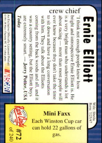 1991 Maxx #72 Ernie Elliott back image