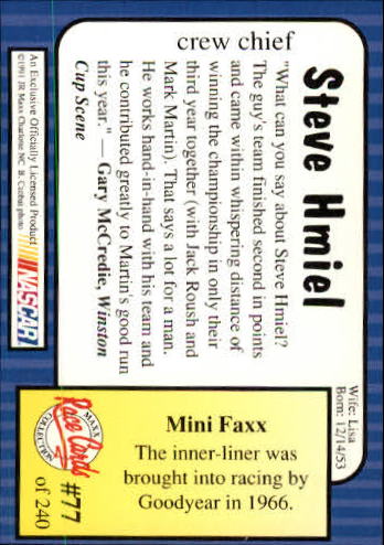 1991 Maxx #77 Steve Hmiel back image
