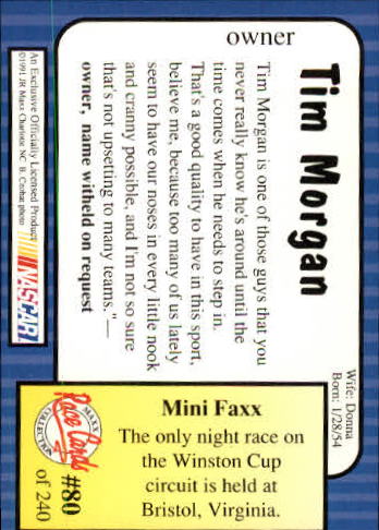 1991 Maxx #80 Tim Morgan back image