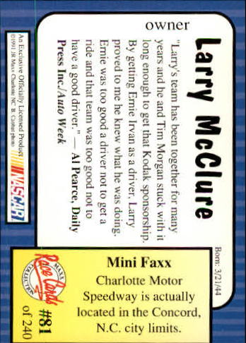 1991 Maxx #81 Larry McClure back image
