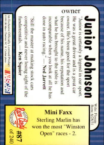 1991 Maxx #87 Junior Johnson back image