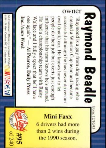 1991 Maxx #95 Raymond Beadle back image